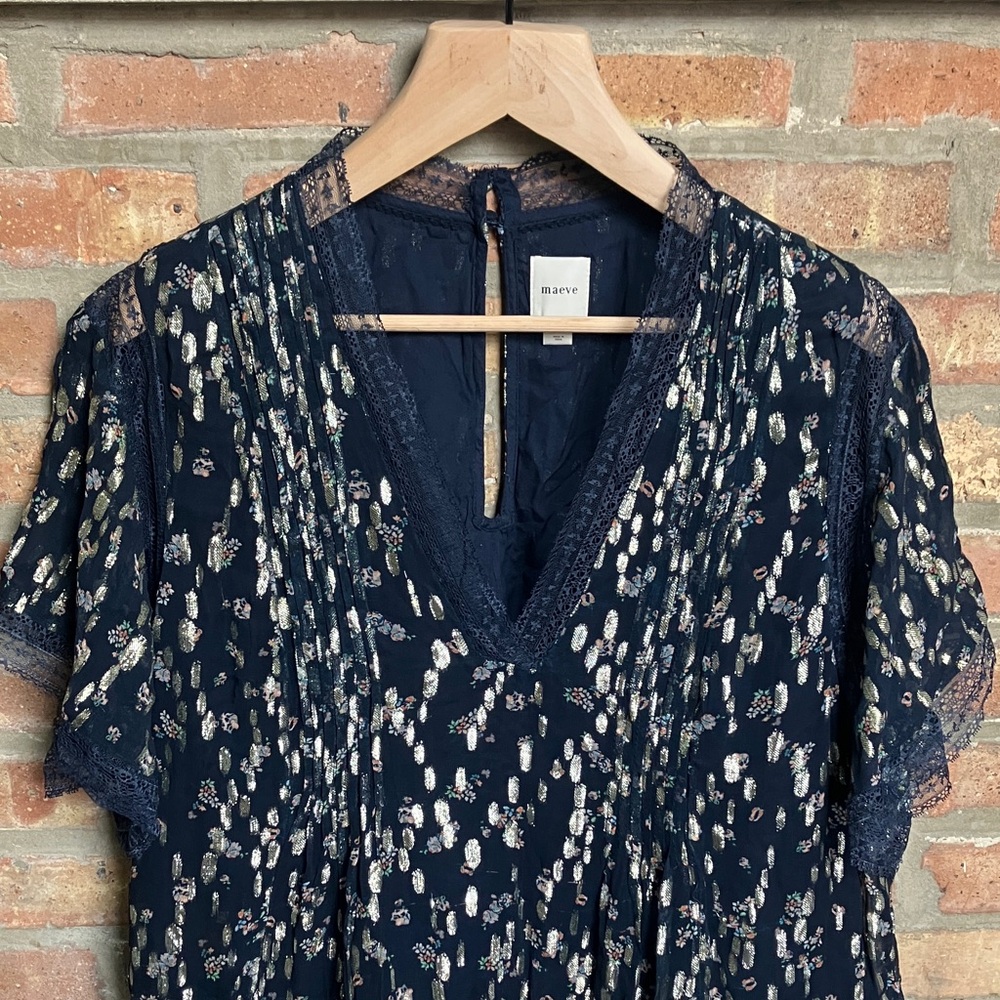 Anthropologie Maeve V-Neck Lurex Tiered Mini Dress. - Picture 4 of 16